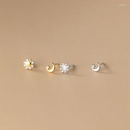 Stud Earrings 925 Sterling Silver Golden Sun Moon Women's 2023 Trend Mini Small For Teens Girl Jewelry Korean Funny