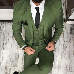 New Arm Green Men Suits for Wedding Tuxedos 2018 Three Piece Jacket Pants Vest Groom Waistcoat Blazer Latest style
