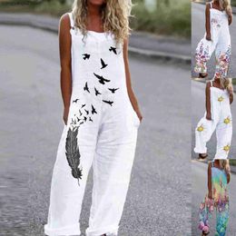 Women's Jumpsuits Rompers S-3xl Solid Color Women Casual Loose Breathable Sleeveless Long Jumpsuit Overalls Fashion Female White Cotton Summer Outwear T230504