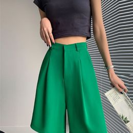 Women's Shorts Women's Summer Shorts Long with High Waist Female Loose White Classic Knee-Length Office Wide Women's Shorts Black Candy 230503