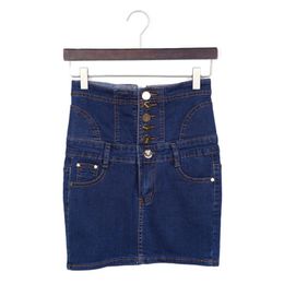 Skirts Women Elegant Slim Thin Jeans Mini Female Sexy High Waist A-Line Skirt Girl Denim Button Vintage Summer 60208