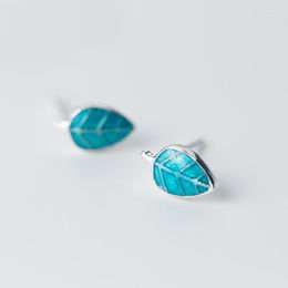 Stud Earrings MloveAcc 925 Sterling Silver Women Fashion Cute Tiny Blue Leaf Gift For Girls Kids Lady Madam Jewelry