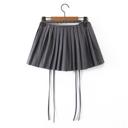 Skirts Shirring Lace Up Zipper Decor Mini Internal Lining Causal Preppy Style Short Skirt 2023 Summer Women Party Streetwear