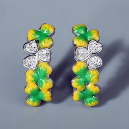 Stud Earrings Natural Small Fresh Clover Flower 925 Silver Classic Green Handmade Enamel Jewelry Womens EarringsStud