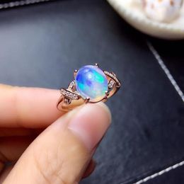 Cluster Rings Natural Opal Gemstone Ring Beautiful Fireworks Colour Real 925 Silver Rose Gold Plated Oval Gem Girl Date Gift
