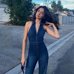 Women's Jumpsuits Rompers Lygens Denim Sleeveless Sexy V Neck Zipper Slim Jumpsuit Casual Party Streetwear Club Vacation Daily Fashion Women Clothes 230504