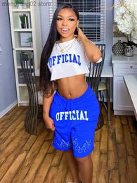 Women's Two Piece Pants Letter Print Athleisure 2 Outfits Women Casual Short Sleeve Crop T-shirts Drawstring Loose Biker Sport Tracksuits T230504