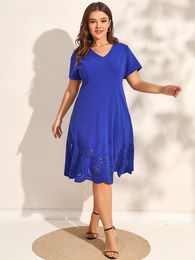 Plus size Dresses Finjani Size For Women Laser Cut Scallop Trim Midi Dress Elegant Party 230503