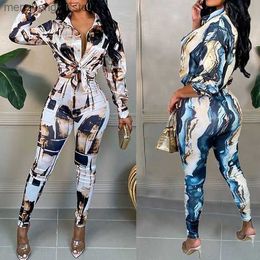 Women's Two Piece Pants Woman 2pcs Satin Suit Tie Dye Printed Turn Down Collar Button long Sleeve T-shirt+Pencil Pant Tracksuit S-XL 2Color T230504