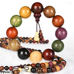 Necklace Earrings Set 2pcs/set Sandalwood Beads Multi-orb Rosary Strand Bracelet Folk-custom Natural Log Couple Models Gift