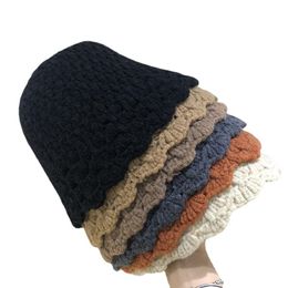 Beanies Beanie/Skull Caps Hand Crocheted Bucket Hat Women's Large Head Circumference Round Face Versatile Thread Velvet Knitted Short Brim