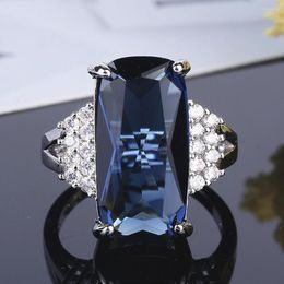 Cluster Rings Square Topaz Gemstones Diamonds Crystal For Women White Gold Silver Color Sapphire Bague Jewelry Trendy Party Accessories