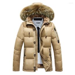 Men's Down Winter Clothing Men Fur Collar Thick White Duck Parka Warm Hooded Jacket Male Casual Cargo Windbreaker Outwear