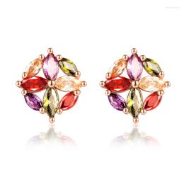 Stud Earrings Luxury Geometric Cubic Zirconia For Women Fashion Exquisite Real Gold Plating Ears Wedding Jewellery Female Z503