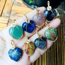 Pendant Necklaces 10pcs Wire Wrap Handmade Love Heart Healing Crystal Stone Pendants Rose Purple Tiger Eye Agates Charms Jewellery Making