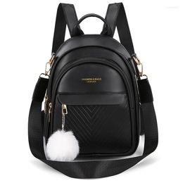 School Bags Three-layer Zipper Women's Backpack Fashion Hair Ball Pendant Girl Student Solid Color Casual Travel Ladies