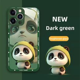 Official Panda Glass Phone Case for iPhone 14 15 7 8plus 7G 8G SE X XR XS XSMAX 11 12 13 14promax Cartoon Camera Shockproof Protect Back Phone Case