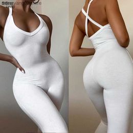 Women's Jumpsuits Rompers Sexy Strap Y2K Jumpsuits Women Casual Sport Knitting Skinny Stretchy Backless Criss Cross Overalls Streetwear Outfit T230504