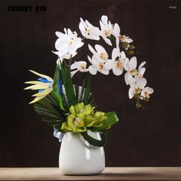 Decorative Flowers High Simulation Flower Arrangement Real Touch Artificial Phalaenopsis Bonsai Fake In Ceramic Vase White Orchid Art Suit