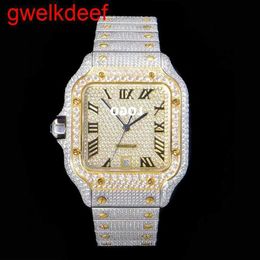 Wristwatches Luxury Custom Bling Iced Out Watches White Gold Plated Moiss anite Diamond Watchess 5A high quality replication Mechanical 013B 6HK2