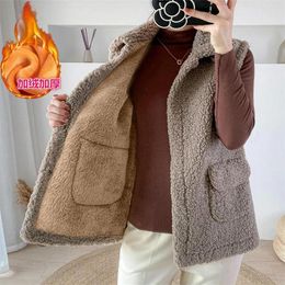 Parkas Faux Lamb Wool Thick Velvet Thickened Vest Jacket Female 2022 Autumn Winter Ladies Korean Outwear Waistcoat Vest Tops Women Warm