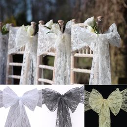 Sashes 10pcs White Chair Sashes Modern Lace Chair Bow Tie Band for Wedding Table Runner Decoration Party Banquet Supplies 18x275cm