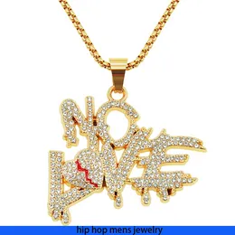 hip hop necklace for mens gold chain iced out cuban chains Heart Full Diamond Letter Spliced Double Row Pendant Necklace