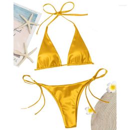 Women's Swimwear 2023 Women Bikini Set Solid Sexy Push Up Swimsuit Bandage Low Waist Women's Bathing Suit Halter Backless Slim Female