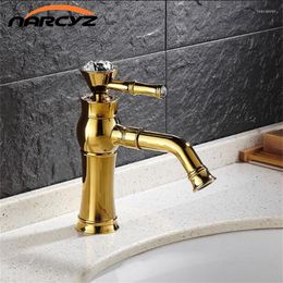 Bathroom Sink Faucets Style Deck Mounted Single Handle Counter Top Basin Faucet Gold Brass And Cold Water Mixer Taps XT833