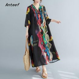 Dress black chiffon vintage floral dresses for women causal loose long summer dress elegant clothes 2022