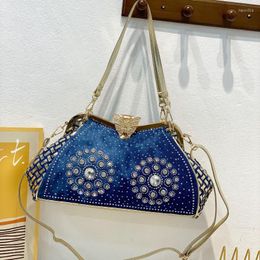 Evening Bags Luxury Women Handbags Diamond Shell Butterfly Shoulder Bag Ita Large Capacity Denim Side For Ladies Sac A Main