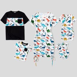 Family Matching Outfits PatPat Allover Dinosaur Print Drawstring Ruched Bodycon Dresses and Short sleeve T shirts Sets 230504