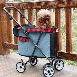 Carriers 4wheel Folding Pet Stroller Dog Carrier Cat Carrier Trolley Breathable Travel Cage Click Quick Folding Outdoor Lightweight Cart