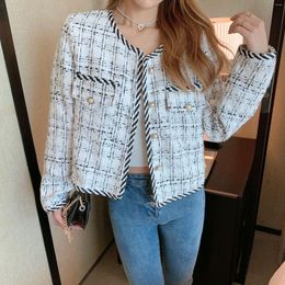 Women's Jackets 2023 Spring Autumn Leisure Ins Fashion Coat Women's White Pink Round Neck Ladies Tweed Jacket Loose