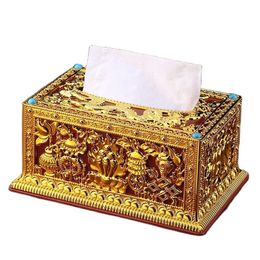 Organisation Gold Plastic Tissue Box Toilet Desktop Living Room Napkin Dispenser Large Buddhist Storage Napkin Box Organiser Ornament Craft