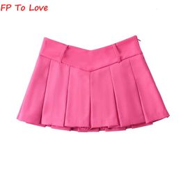 Skirts OOTD Pink Mini Pleated Low Drop Waist Culottes 230428