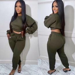 Women's Two Piece Pants Casual Sweatshirt 2 Set Women Lounge Wear Long Sleeve Crop Top Sweatpants Slim Sporty Tracksuit Jogging Femme