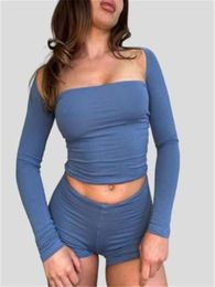 Women's Tracksuits Women's Summer 3PCS Outfit Sets Long Sleeve Shrug Tops Solid Colour Bandeau Skinny Shorts