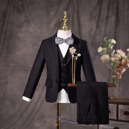 Clothing Sets Flower Boys Black Wedding Suit Kids Jakcet Vest Pants 3PC Formal Birthday Set Children Graduation P ograph Performance Costume 230504