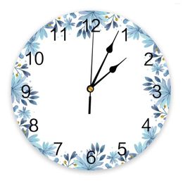 Wall Clocks Flower Leaves Blue Summer Clock Modern Design Stickers Home Decor Living Room Digital Bedroom Watch