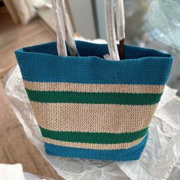 Raffia Woven Soft Tote Bag Colour Patchwork Blue Beach Shopping Handbag Crossbody Large Capacity Wallets 230504