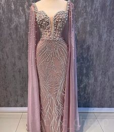 2023 April Aso Ebi Sheath Cystals Prom Dress Pearls Sequined Lace Evening Formal Party Second Reception Birthday Engagement Gowns Dress Robe De Soiree ZJ667