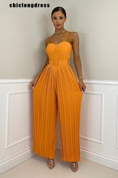 Women's Jumpsuits Rompers Summer Casual Suspenders Long Jumpsuit Women Fashion Solid Sleeveless Sashes Pleated Wide Leg Jumpsuit Women 230504