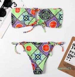 up Bra lace women's split Triangle Bikini Swimsuit printed sexy double sided swimsuit 994