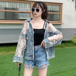 Women's Jackets Autumn Fashion Streetwear Lace Patchwork Denim Jacket Women Embroidery Summer Patchwork Loose Jean Sunscreen Coat Female 230504