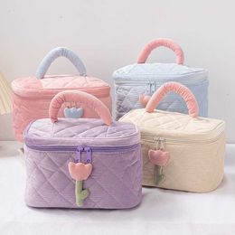 Cosmetic Bags Cases 1 Set Solid Colour Flower Makeup Bag Set Zipper Large Soft Corduroy Cosmetic Bag Female Travel Make Up Beauty Case Set Z0504