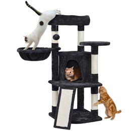 Профессиональная плюшевая башня с корзиной для маленьких котят, в помещении, черном