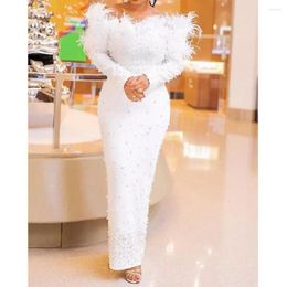 Casual Dresses Elegant Beaded Feather Evening Long Luxury 2023 Women Prom Formal Autumn Off Shoulder Sexy Maxi Bodycon Party