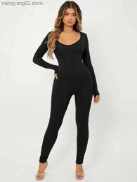 Women's Jumpsuits Rompers LW SXY Scoop Neck Unitard Jumpsuit Sheath Body-shaping Casual Stretchy Activewear Sporty Long Sleeve Basic Simple T230504