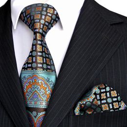 E10 Mens Ties Hanky Multicolor Black Blue Turquoise Floral Neckties Set 100% Silk Whole 3017